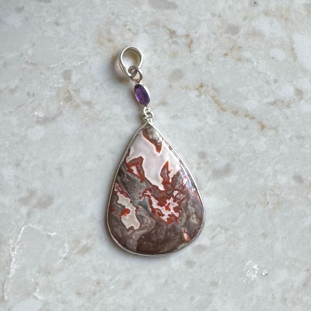 NWOT Sundance Umber Mesa Pendant, Rosetta Picture Jasper, Amethyst, Sterling